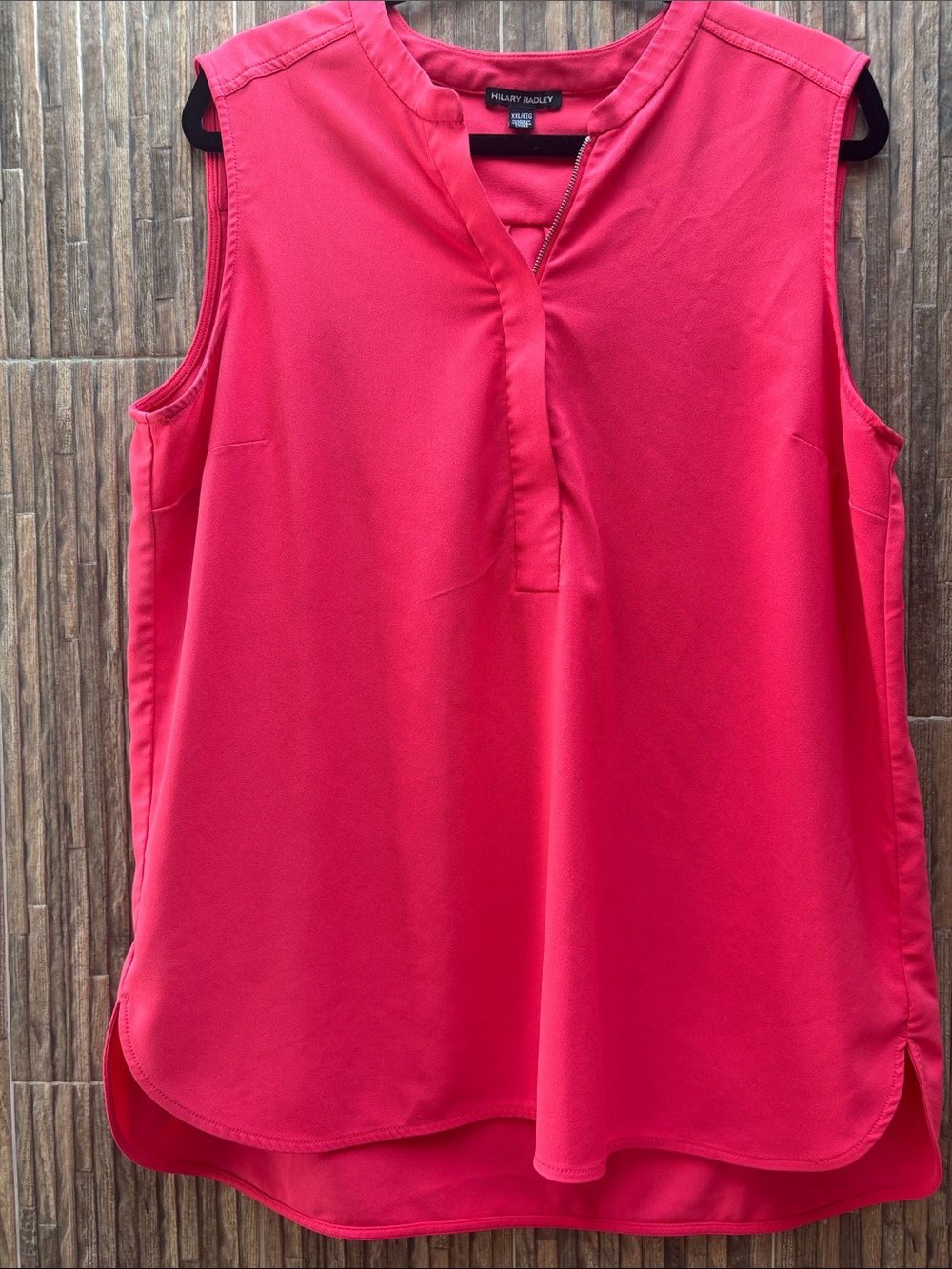 Hilary Radley Hot Pink Sleeveless Split-Neck Blouse